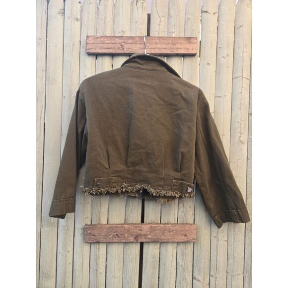 Renvy Olive Green Cropped Utility Jacket Raw Edge Casual - Small - Picture 2 of 2